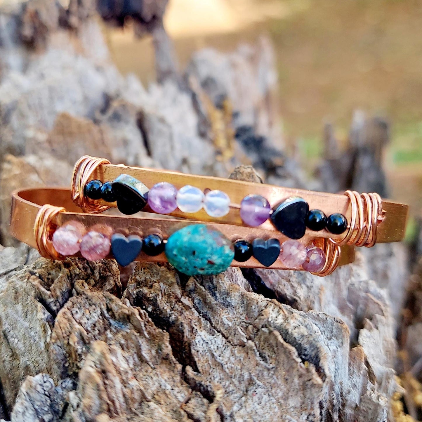 copper handmade chrysocolla cuff bracelet: amazonite, chrysocolla & moss agate, birthday gift for friend or sister