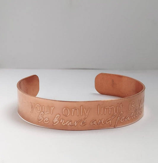 brave and fearless engraved copper cuff bracelet: personalized handmade gift