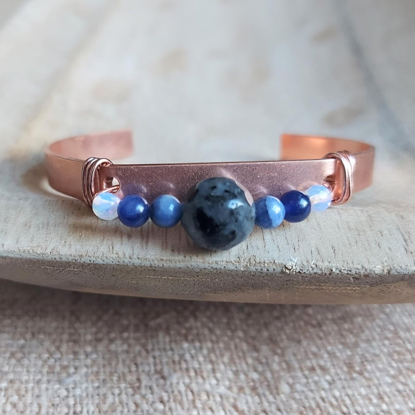 copper INTUITION bracelet. labradorite. lapis lazuli. sodalite. moonstone. minimalist. healing crystal jewelry. gemstone. protection.