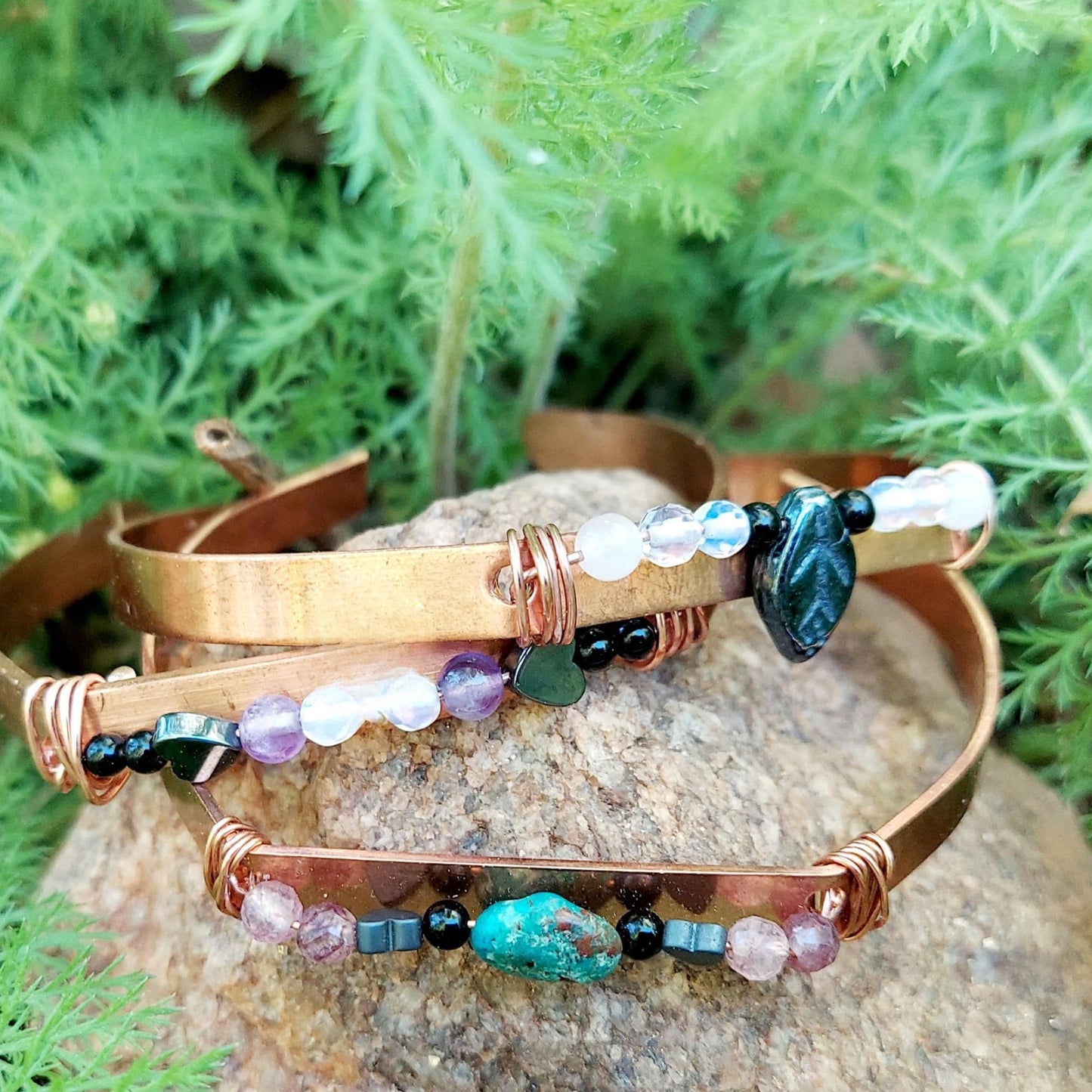 copper cuff bracelet with lapis lazuli gemstones: handmade wisdom, intuition, truth jewelry