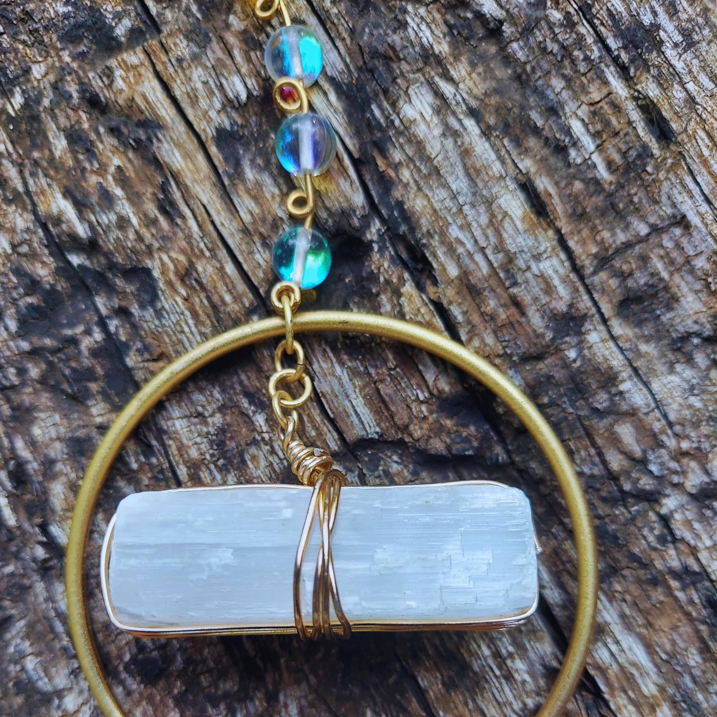 birthday gift for sister: selenite aura quartz suncatcher with crystals, home decor wind chime