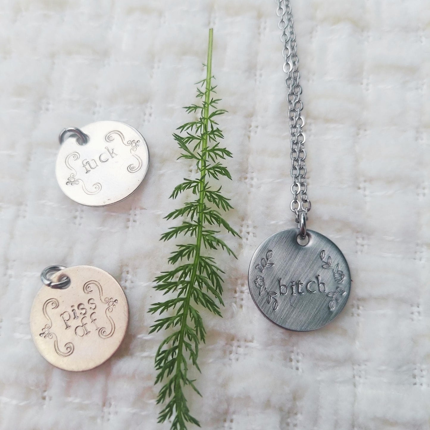 nsfw, trending now: dainty hand-stamped fuck this necklace, sterling silver
