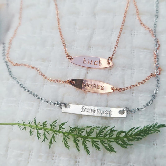 40th birthday gift for her: rose gold, dainty, personalized "badass" necklace