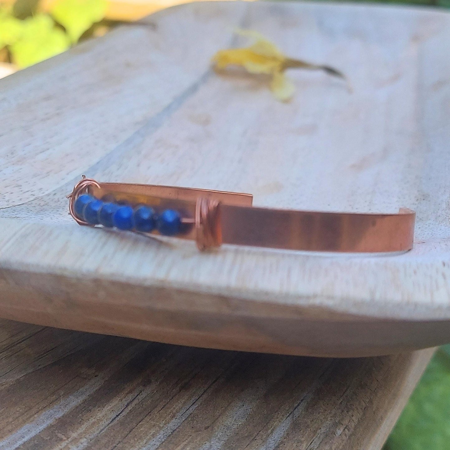 copper cuff bracelet with lapis lazuli gemstones: handmade wisdom, intuition, truth jewelry