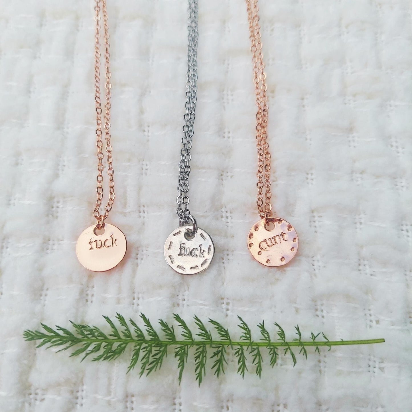 nsfw, trending now: dainty hand-stamped fuck this necklace, sterling silver