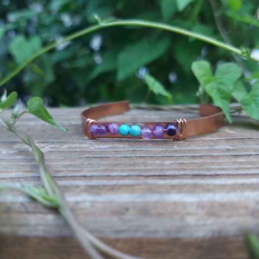 Copper CALMING Bracelet: Turquoise. Amethyst. Healing Crystal Jewelry.