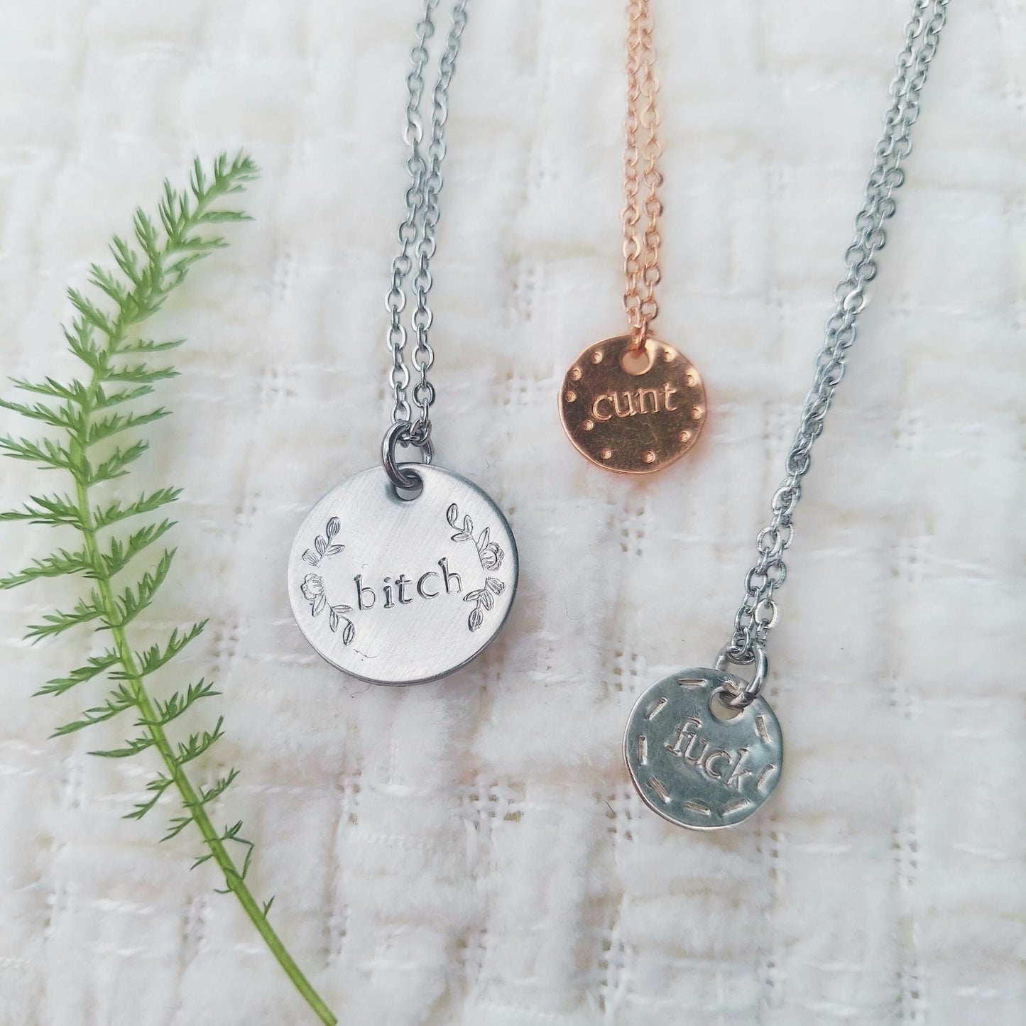 nsfw, trending now: dainty hand-stamped fuck this necklace, sterling silver