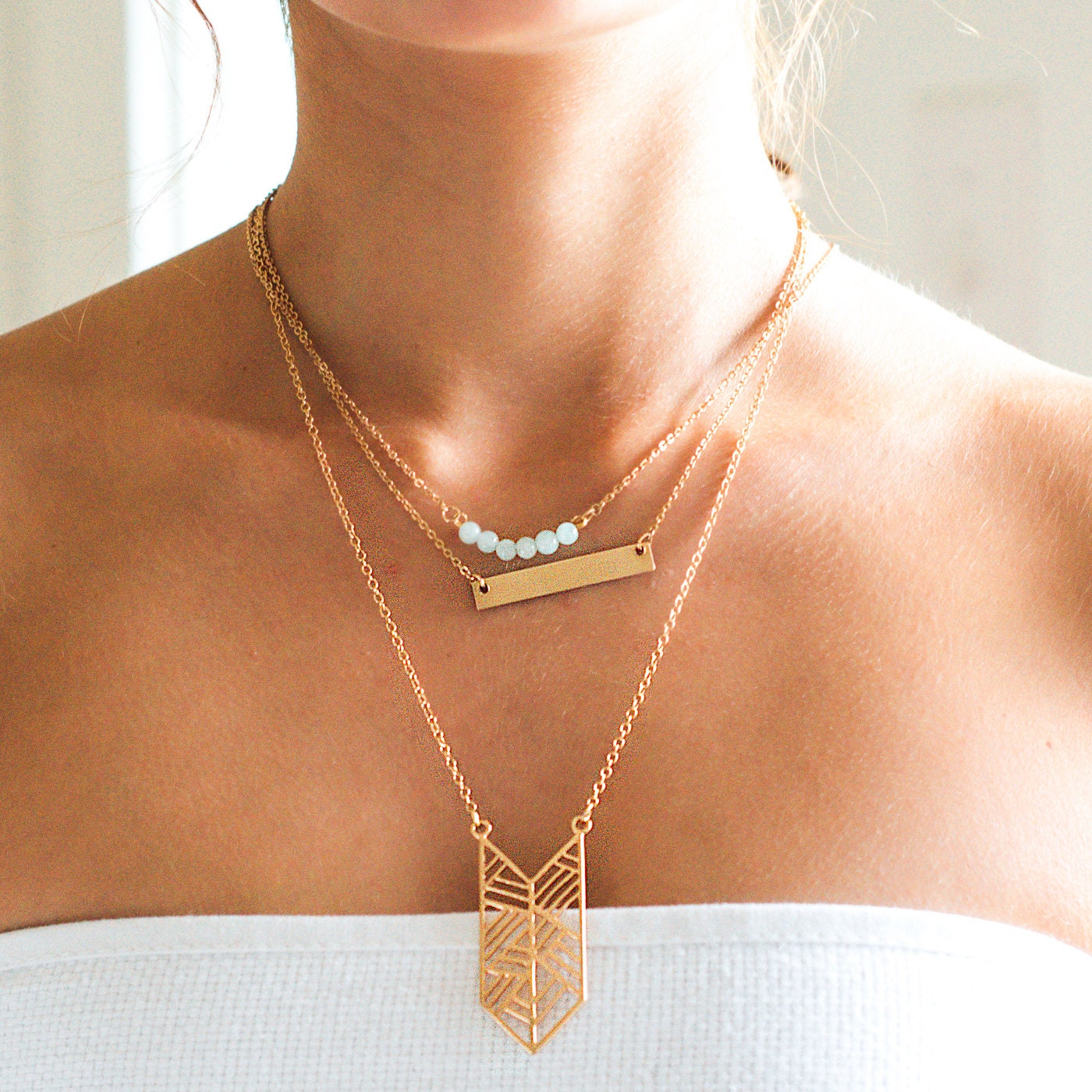 Stainless Steel Rose Quartz Minimalist Bracelet: Gemstone Necklace. Choker. Anklet. Handmade Jewelry