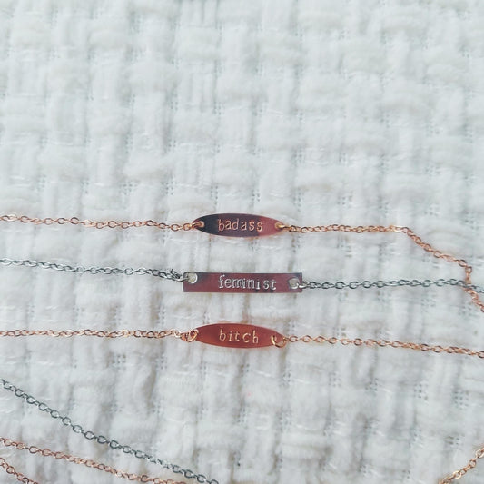 40th birthday gift for her: rose gold, dainty, personalized "badass" necklace