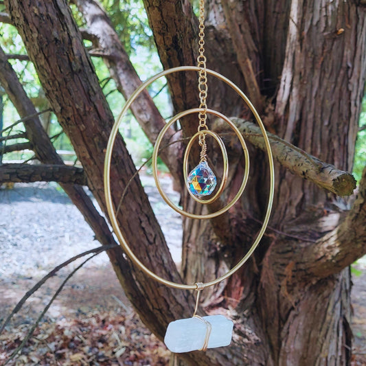 Selenite Crystal Suncatcher: Rainbow Prism Windchime, Memorial Gift