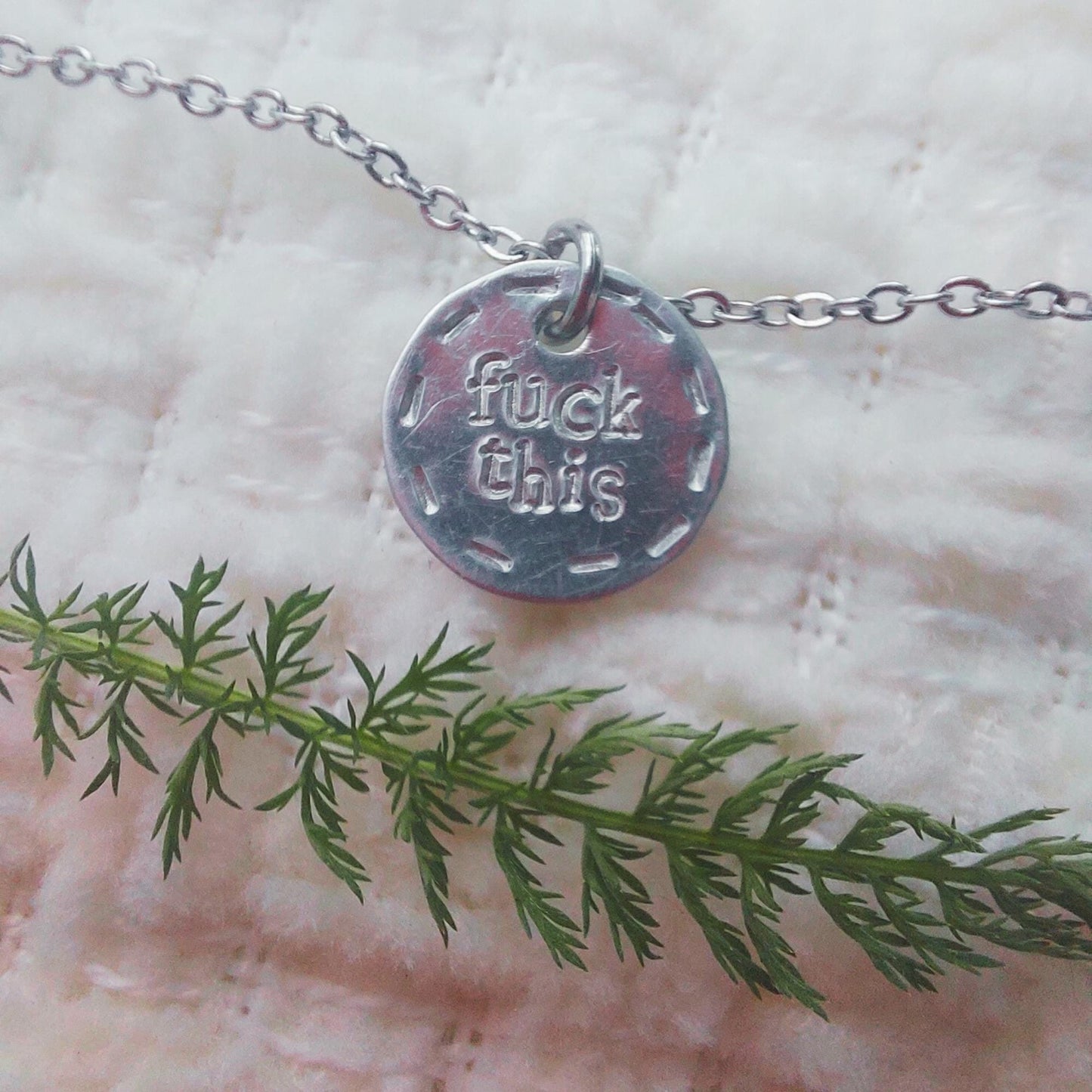 nsfw, trending now: dainty hand-stamped fuck this necklace, sterling silver