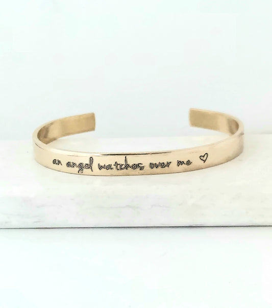 an angel watches over me personalized copper sympathy keepsake bracelet: memorial gift for the loss of mother, father