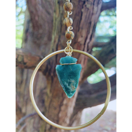 Moss Agate & Jasper Suncatcher: Feng Shui Window Prism