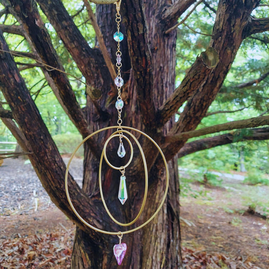 suncatcher housewarming gift for her: memorial dreamcatcher wind chime with crystals, home decor