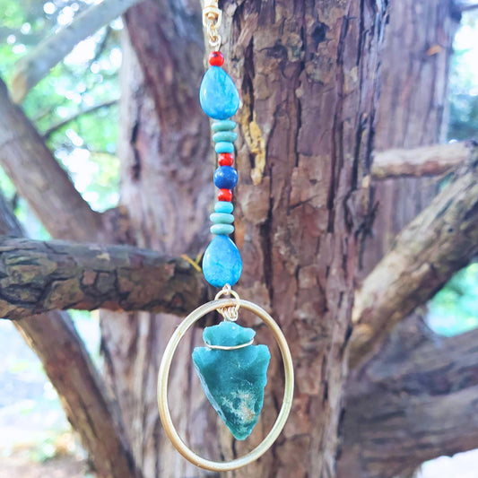 Crystal Suncatcher: Moss Agate, Turquoise, Coral Car Charm