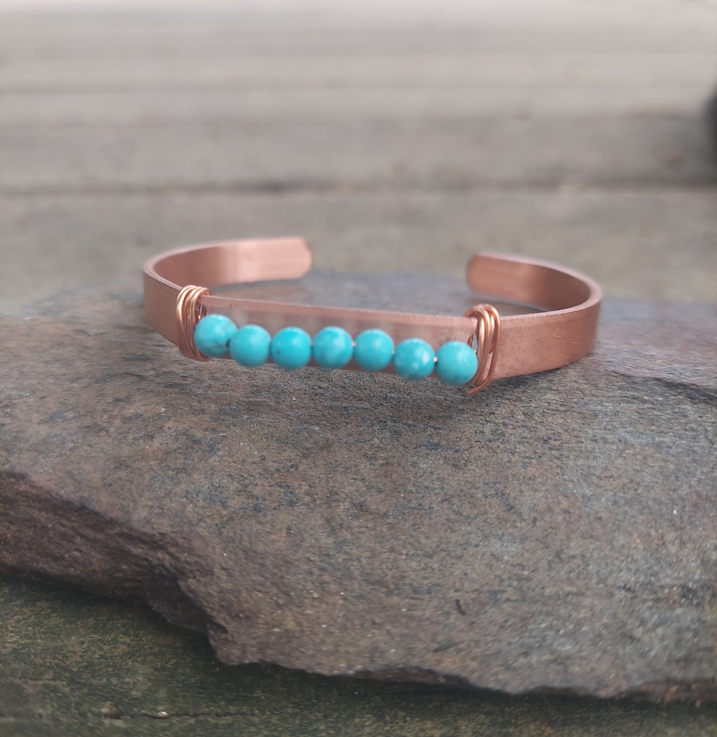 handmade copper + turquoise cuff bracelet: meditation, self-care gift, protection, anxiety jewelry