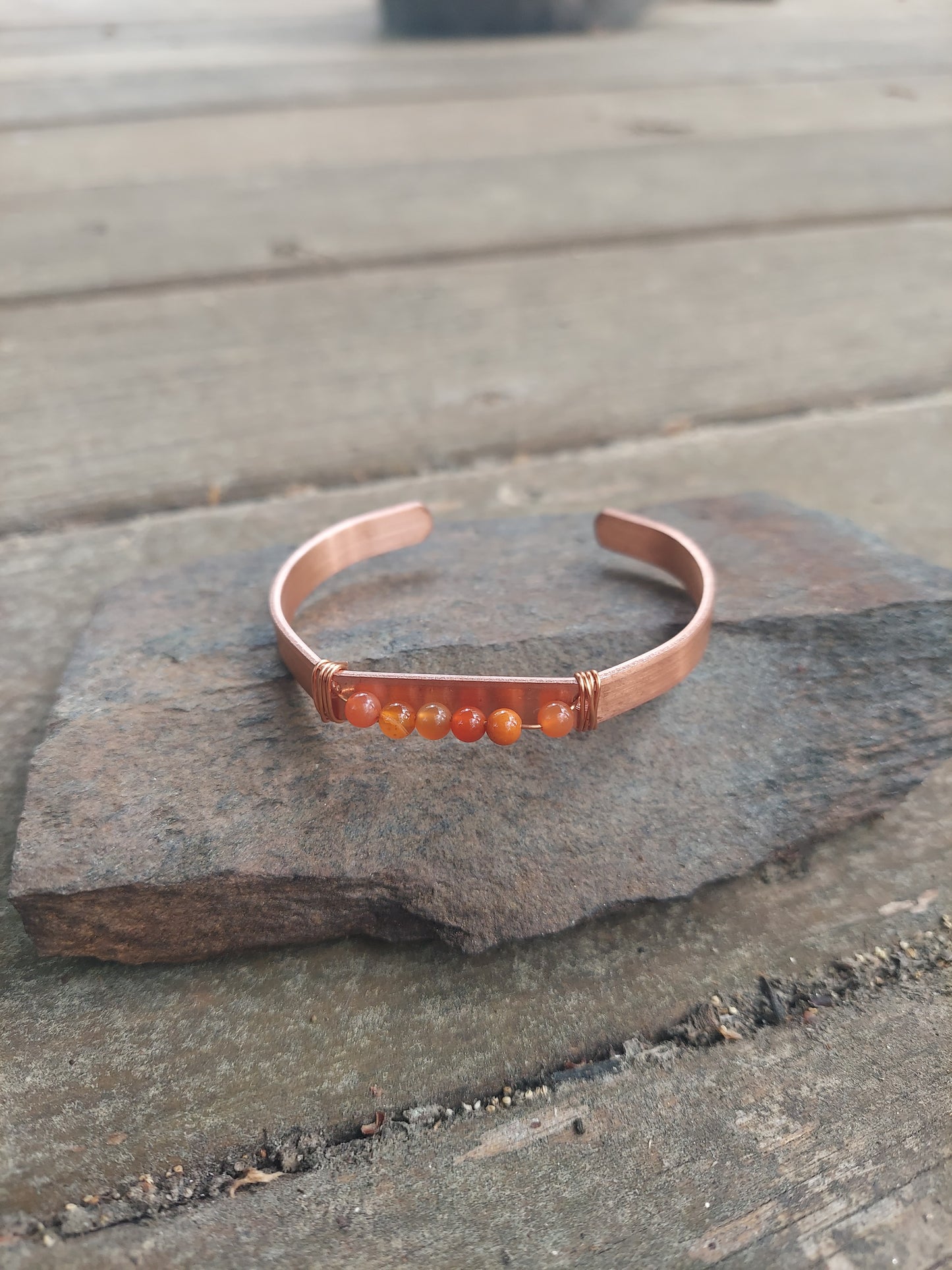 handmade copper + carnelian cuff bracelet: meditation, self-care gift, protection, anxiety jewelry