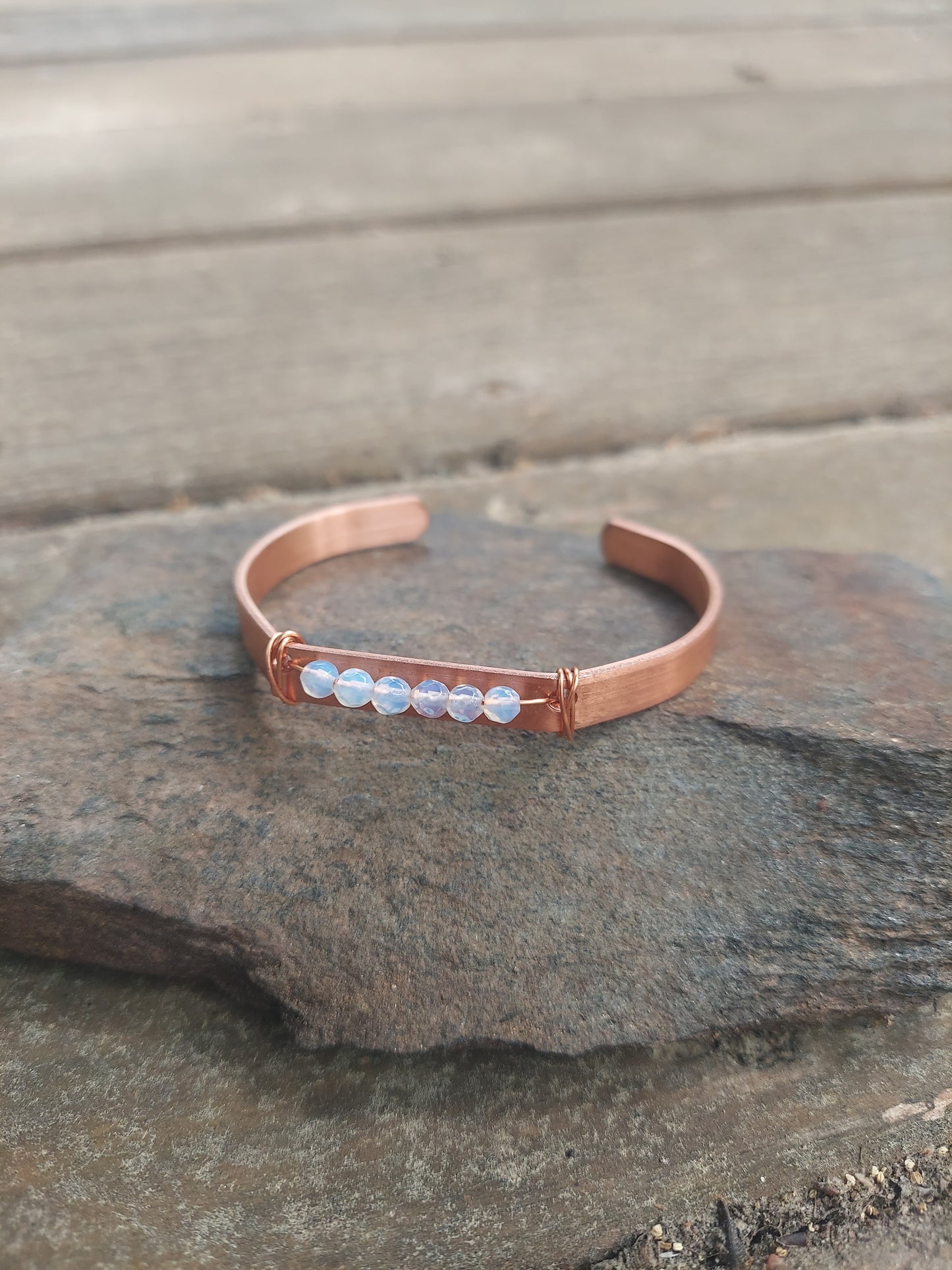 handmade copper + moonstone cuff bracelet: meditation, self-care gift, protection, anxiety jewelry