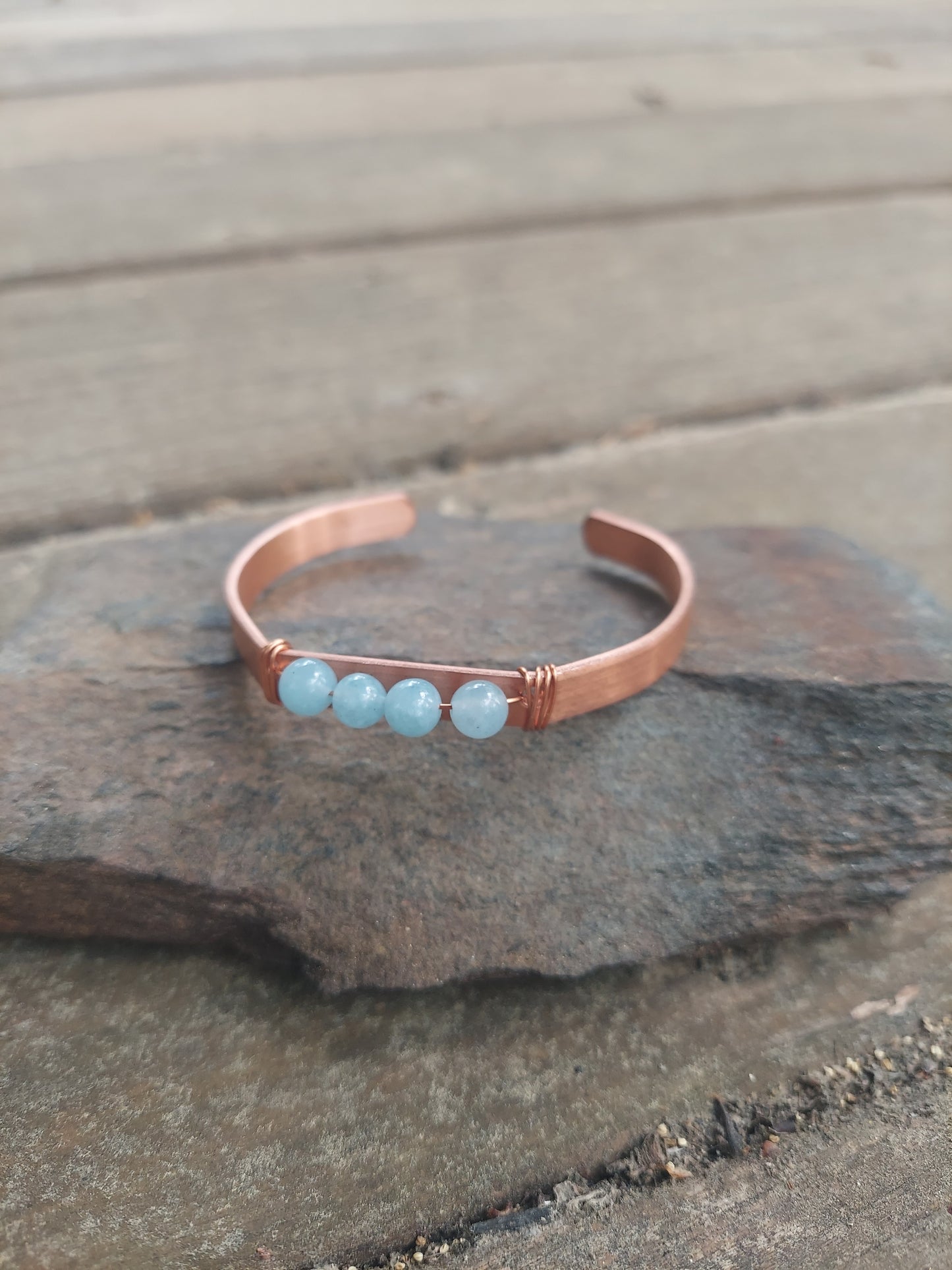 handmade copper + aquamarine cuff bracelet: meditation, self-care gift, protection, anxiety jewelry
