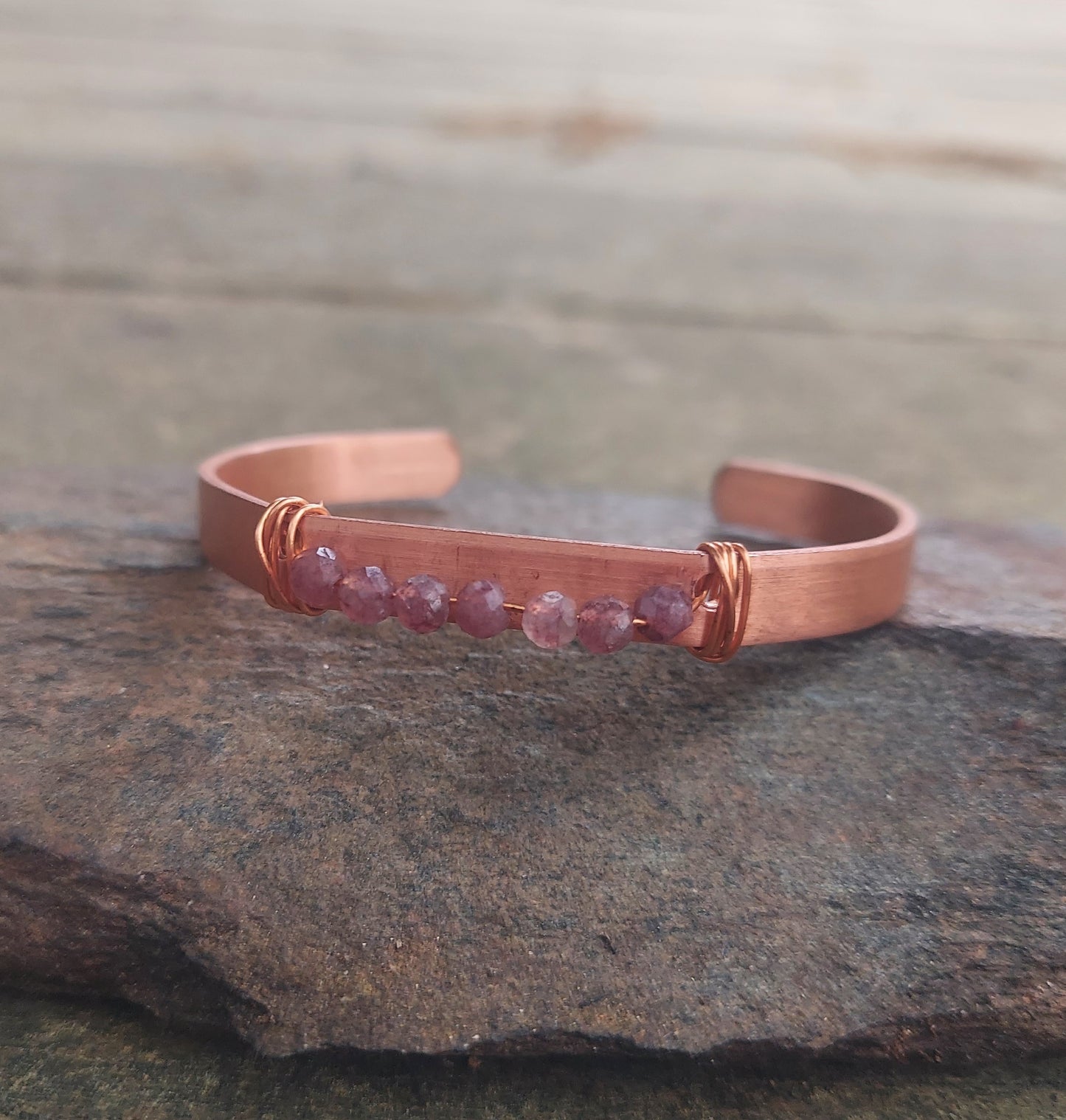 handmade copper + lepidolite cuff bracelet: meditation, self-care gift, protection, anxiety jewelry