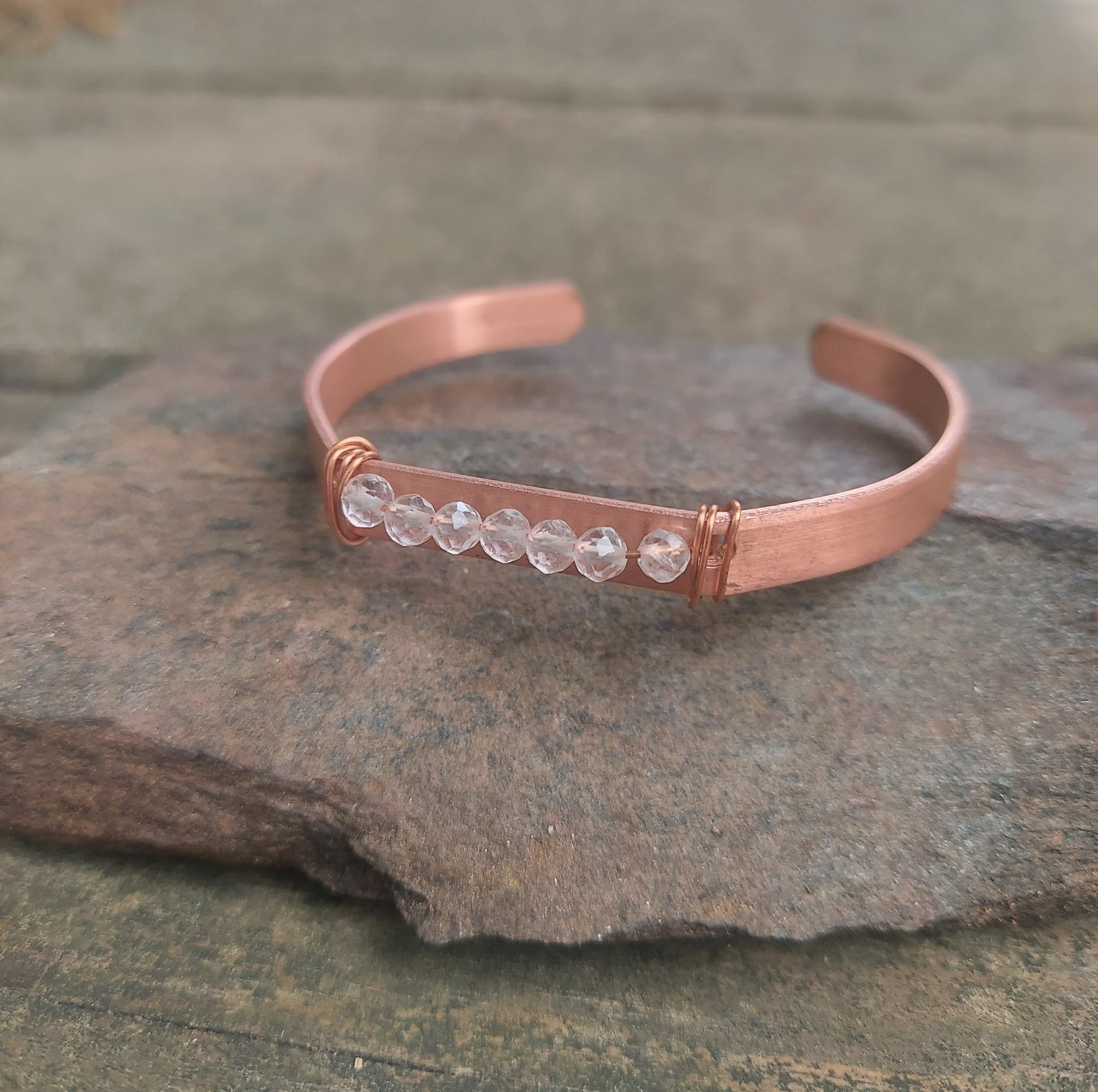 handmade copper + quartz cuff bracelet: meditation, self-care gift, protection, anxiety jewelry
