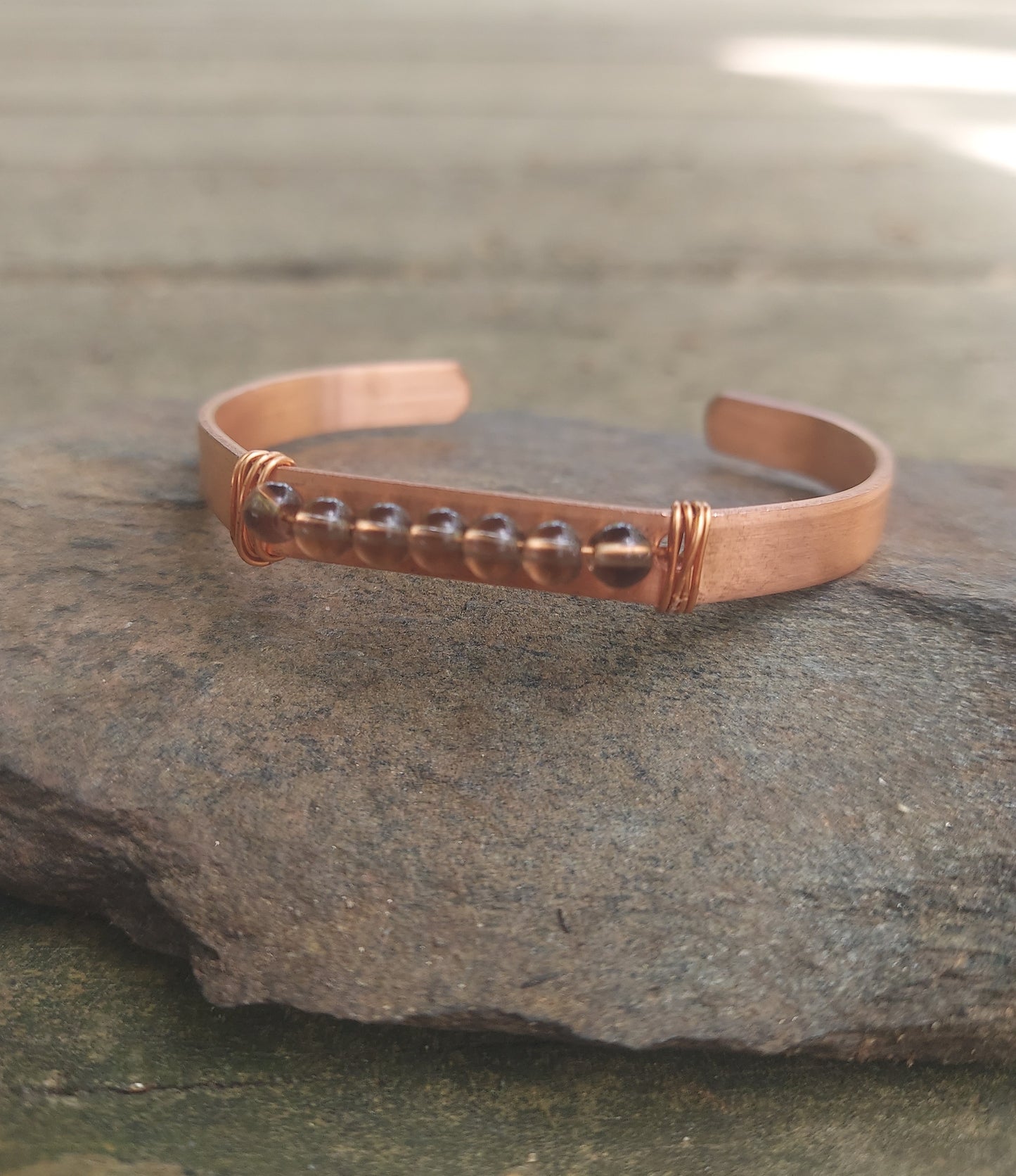 handmade copper + smoky quartz cuff bracelet: meditation, self-care gift, protection, anxiety jewelry