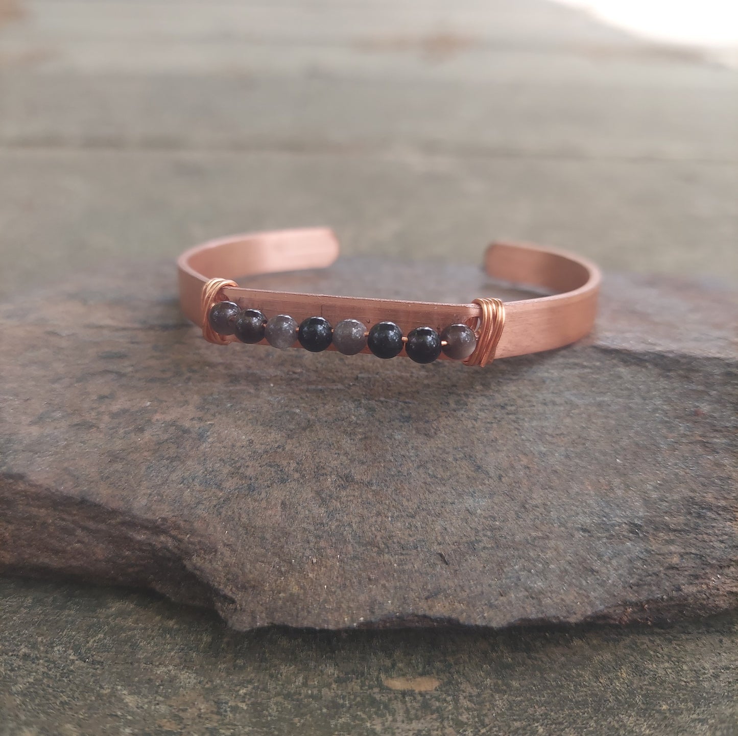 handmade copper + obsidian cuff bracelet: meditation, self-care gift, protection, anxiety jewelry