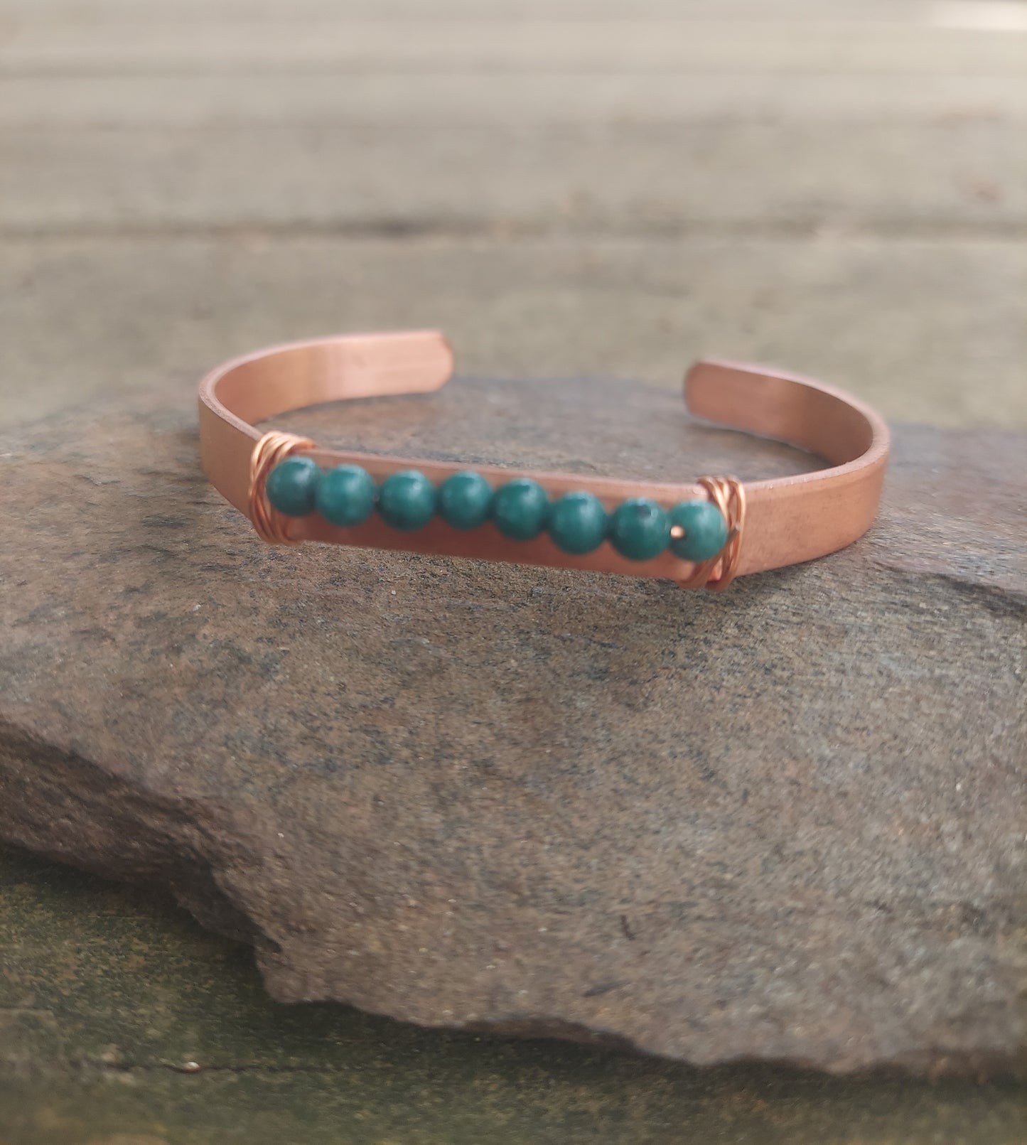handmade copper + phoenix stone cuff bracelet: meditation, self-care gift, protection, anxiety jewelry