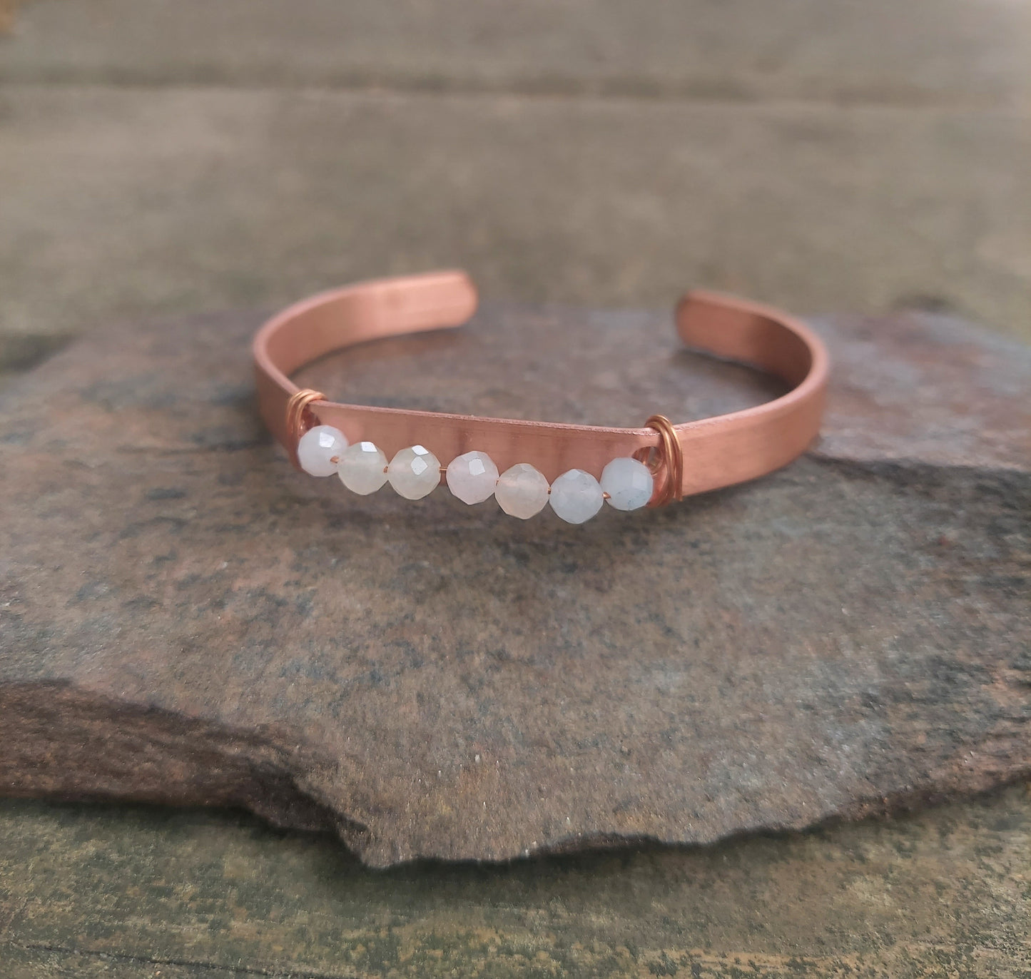 handmade copper + morganite cuff bracelet: meditation, self-care gift, protection, anxiety jewelry