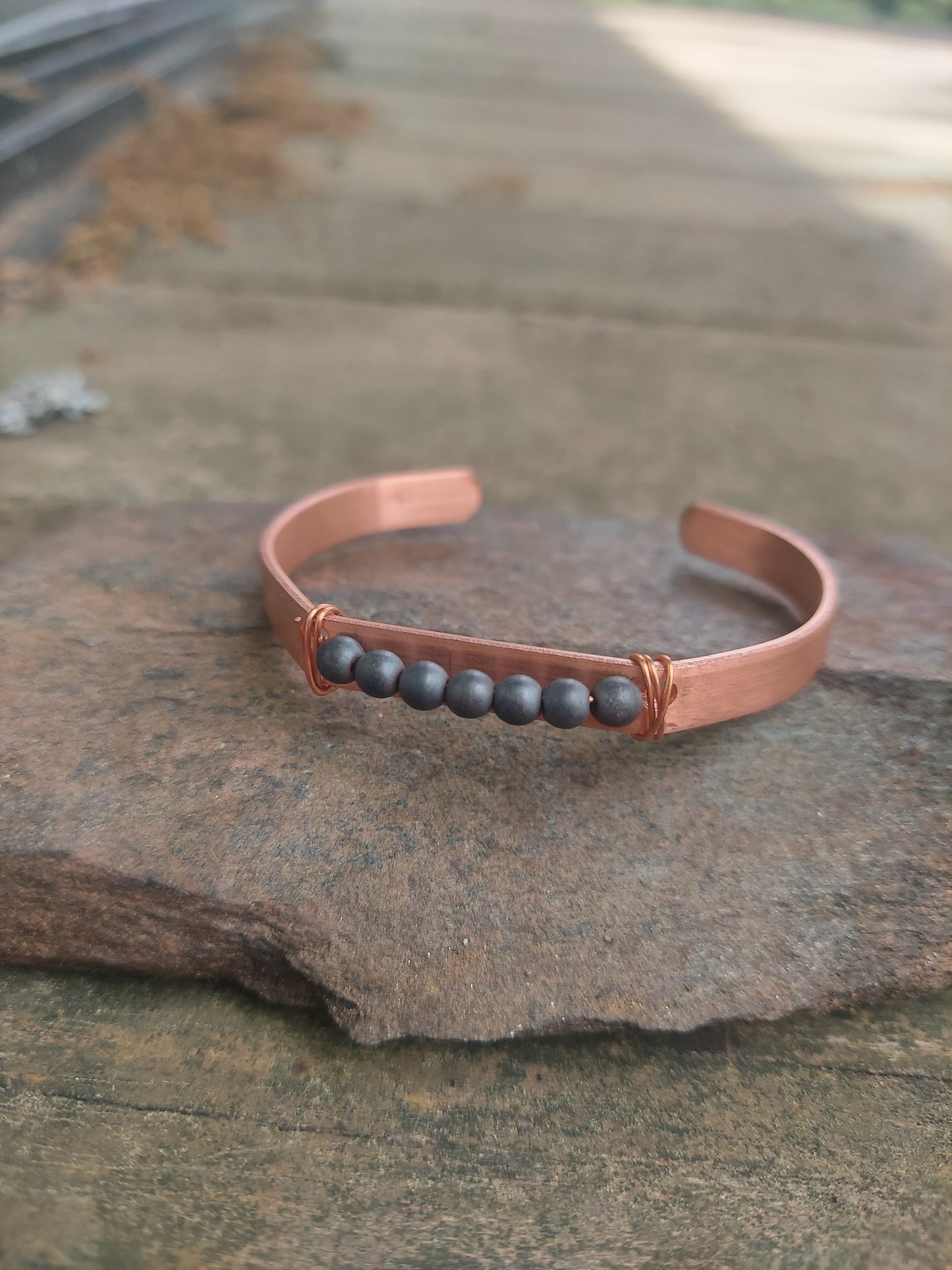 handmade copper + hematite cuff bracelet: meditation, self-care gift, protection, anxiety jewelry